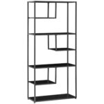 Biblioteca cu 7 nivele din PAL si otel pentru sufragerie, dormitor si birou, 83x34x180 cm, negru | Aosom RO