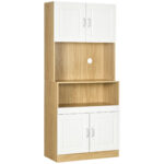 Unitate de camara inalta din PA de culoare alb si lemn cu 4 usi cu dulapuri si raft deschis, pentru bucatarie si sufragerie, 80x40x180 cm