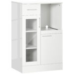 Bufet modern cu dulapuri si sertar din lemn si sticla, alb 60x40x95cm | AOSOM RO