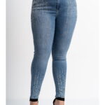 Blugi dama marimi mari din bumbac bleu cu strasuri XL (42)