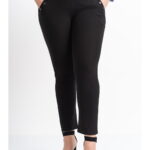 Pantaloni negri tip colanti pentru dama marimi mari cu doua capse 4XL (48)
