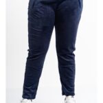 Pantaloni pentru dama marimi mari din catifea bleumarin cu buzunare 5XL (50)