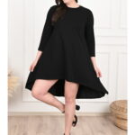 Rochie Dama Marimi Mari Asimetrica din Bumbac Negru cu Maneca Trei Sferturi 3XL (46)