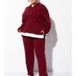 Trening dama marimi mari din bumbac grena cu pantaloni si bluza cu insertie 2XL (44)