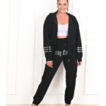 Trening Dama Marimi Mari Bluza cu Fermoar si Gluga Negru Inscriptie being extra 5XL (50)