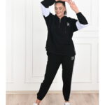 Trening Dama Marimi Mari din Bumbac cu Gluga si Bluza cu Fermoar si Inserti Alb-Gri 5XL (50)