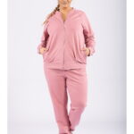 Trening Dama Marimi Mari Bluza cu Fermoar fara Gluga cu Dunga Laterala din Bumbac Roz 2XL (44)