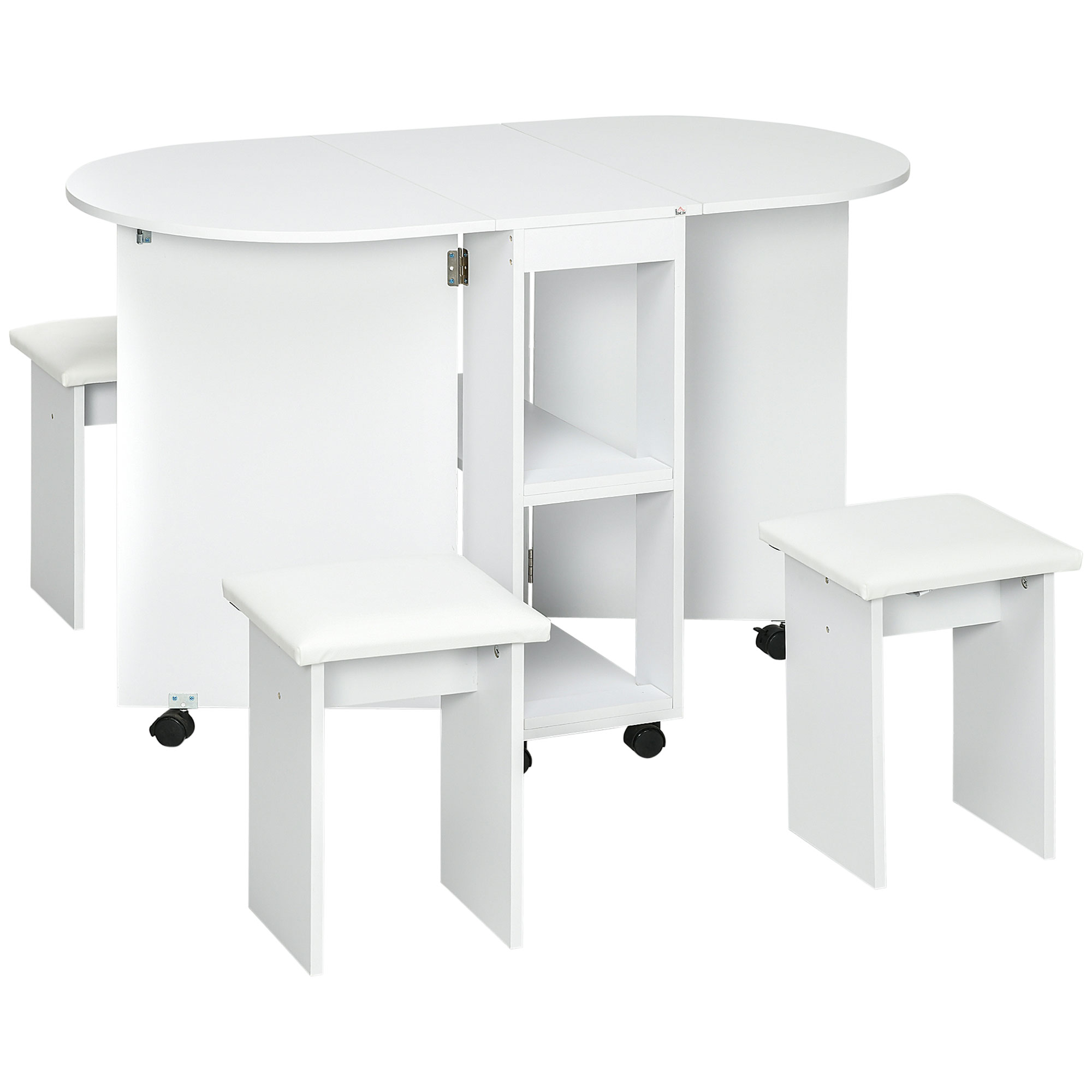 klS98a187a29d70f6 Set de masa pliabil pentru 4 persoane, cu 5 piese, scaune de sufragerie tapitate, cu rafturi de depozitare si 6 roti, alb | Aosom RO - imagine 1