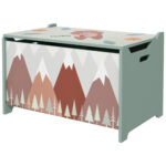 Cufar de jucarii pentru copii ZONEKIZ, lada din lemn MDF cu capac si balama de siguran??a, 60x37x39cm, de culoare verde
