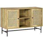 Comoda cu 2 dulapuri si compartiment deschis , ratan, PAL si otel, 120x38x76.2cm | Aosom RO