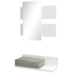 Mobilier de Intrare 2 in 1 cu Oglinda de Perete 75x3.5x75 cm si Sertar 75x30.5x20 cm, de Intrare din MDF si Sticla, Gri si Alb | Aosom RO