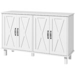 Dulap multifunc??ional MDF cu 4 nivele cu 2 rafturi reglabile pentru sufragerie, bucatarie si intrare, 120x37x75 cm, alb | Aosom RO
