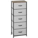 Comoda 5 sertare in stil industrial, comoda pentru dormitor cu sertare detasabile din material textil, lemn si otel, 45x30x116cm | AOSOM RO