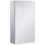 Oglinda pentru baie din otel cu usa si spatiu depozitare, dulapior pentru baie cu 2 compartimente, 55x14x30cm | AOSOM RO