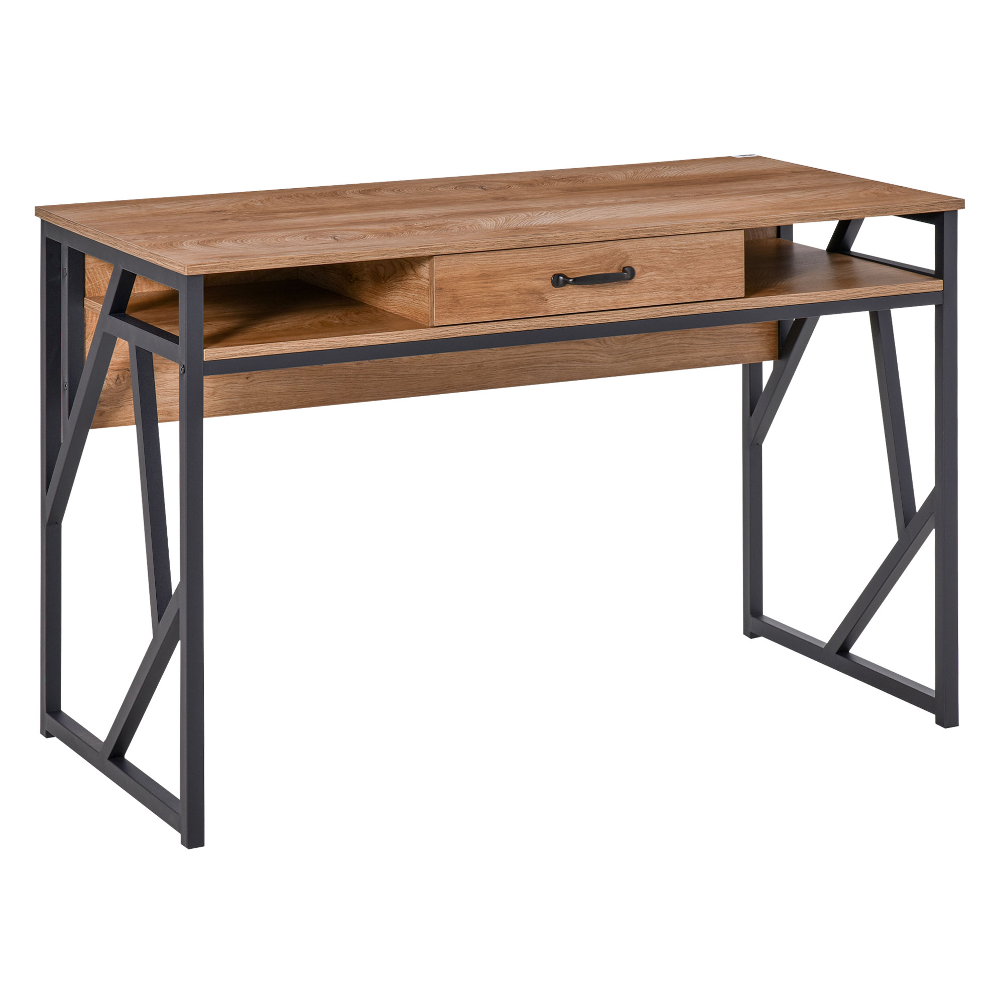 uQV4b417e5dc0866d Birou pentru computer cu 2 compartimente deschise si sertar, Metal si MDF clasa E1, 120x60x76cm Maro | Aosom RO - imagine 1