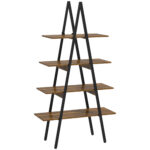 Raft Biblioteca Stil Industrial din PAL si Otel in Forma de A, 92x38.5x166 cm, Maro si Negru | Aosom RO
