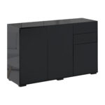 Dulap multifunctional negru cu 2 sertare si 2 dulapuri cu apasare, 117x36x74cm