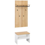 Mobilier de hol cu suport mic pentru pantofi, banca si suport pentru haine cu 4 carlige, din PAL si otel, 60x28x120 cm | AOSOM RO