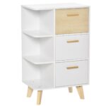 Dulapior multifunctional cu 3 Rafturi Deschise si Sertare din Lemn Alb, 60x40x100cm | Aosom RO