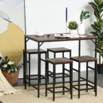 Set masa Inalta cu 4 Taburete Stil Industrial din Metal si Lemn, Design in 2 culori cu Picioare reglabile | Aosom RO