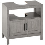 Dulap de depozitare pentru chiuveta cu 2 usi si raft deschis, design anti-rasturnare 60x30x60cm gri | Aosom RO