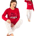 Pijama rosie vatuita cu imprimeu de Craciun 3102