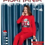 Pijama vatuita cu imprimeu "Snow man- Happy New Year", rosie