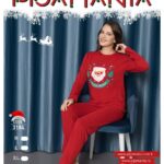 Pijama vatuita cu imprimeu "Mos Craciun", rosie