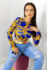 Bluza crop Sienna, cu decolteu decupat si maneca cu fenta/deget, Blue Chain - imagine 2