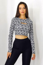 Bluza crop Sienna, cu decolteu decupat si maneca cu fenta/deget, White Maze - imagine 2