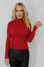 Bluza dama Any, din material fin, striat, cu guler pe gat tip maleta, Rosu, Marime: OneSize S/M