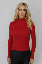 Bluza dama Any, din material fin, striat, cu guler pe gat tip maleta, Rosu, Marime: OneSize S/M - imagine 2