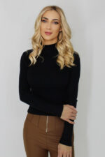 Bluza dama Any, din material fin, striat, cu guler pe gat tip maleta, Negru, Marime: OneSize S/M - imagine 2