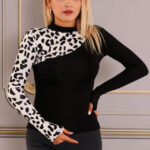 Bluza dama Catalina, cu fenta pentru deget si imprimeu asimetric, Animal print Leopard