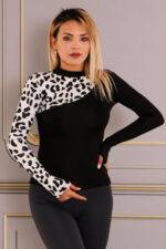 Bluza dama Catalina, cu fenta pentru deget si imprimeu asimetric, Animal print Leopard