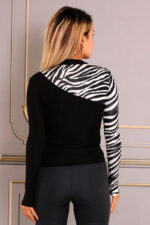 Bluza dama Catalina, cu fenta pentru deget si imprimeu asimetric, Zebra alb - imagine 2