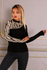 Bluza dama Catalina, cu fenta pentru deget si imprimeu asimetric, Zebra crem