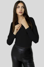 Bluza dama Freya, cu textura striata si fermoar tip accesoriu, Negru, Marime universala S/M - imagine 2