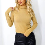 Bluza dama JuLLy, cu guler rulat tip maleta, Bej