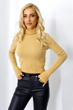 Bluza dama JuLLy, cu guler rulat tip maleta, Bej - imagine 2