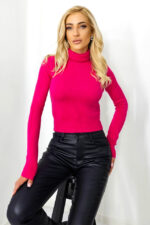 Bluza dama JuLLy, cu guler rulat tip maleta,, Fucsia - imagine 2