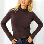 Bluza dama JuLLy, cu guler rulat tip maleta, Maro