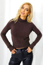 Bluza dama JuLLy, cu guler rulat tip maleta, Maro