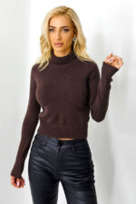 Bluza dama JuLLy, cu guler rulat tip maleta, Maro - imagine 2