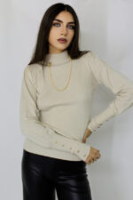 Bluza dama Zarita, casmir si guler stilizat cu lant metalic delicat, Crem, Marime universala S/M - imagine 2