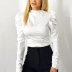 Bluza eleganta Eleonore, cu maneca lunga si umeri bufanti, Alb, Marime S/M