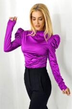 Bluza eleganta Eleonore, cu maneca lunga si umeri bufanti, Mov, Marime S/M - imagine 2