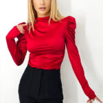 Bluza eleganta Eleonore, cu maneca lunga si umeri bufanti, Rosu, Marime S/M
