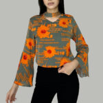 Bluza eleganta Summer Smile, cu maneca evazata, guler tip choker si croiala lejera, Portocaliu