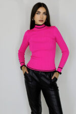 Bluza Renia, cu volane minimaliste la guler si nasturi cu cristale decorative, Fucsia, Marime universala S/M - imagine 2